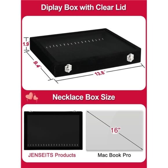Necklace Organizer Jewelry Tray Velvet Display Box Dustproof Glass Lid Storage - Picture 3 of 7